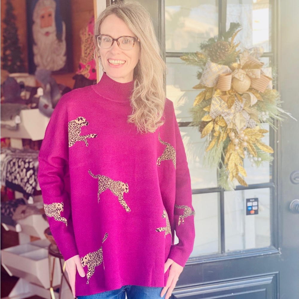 Leopard Print Magenta Sweater